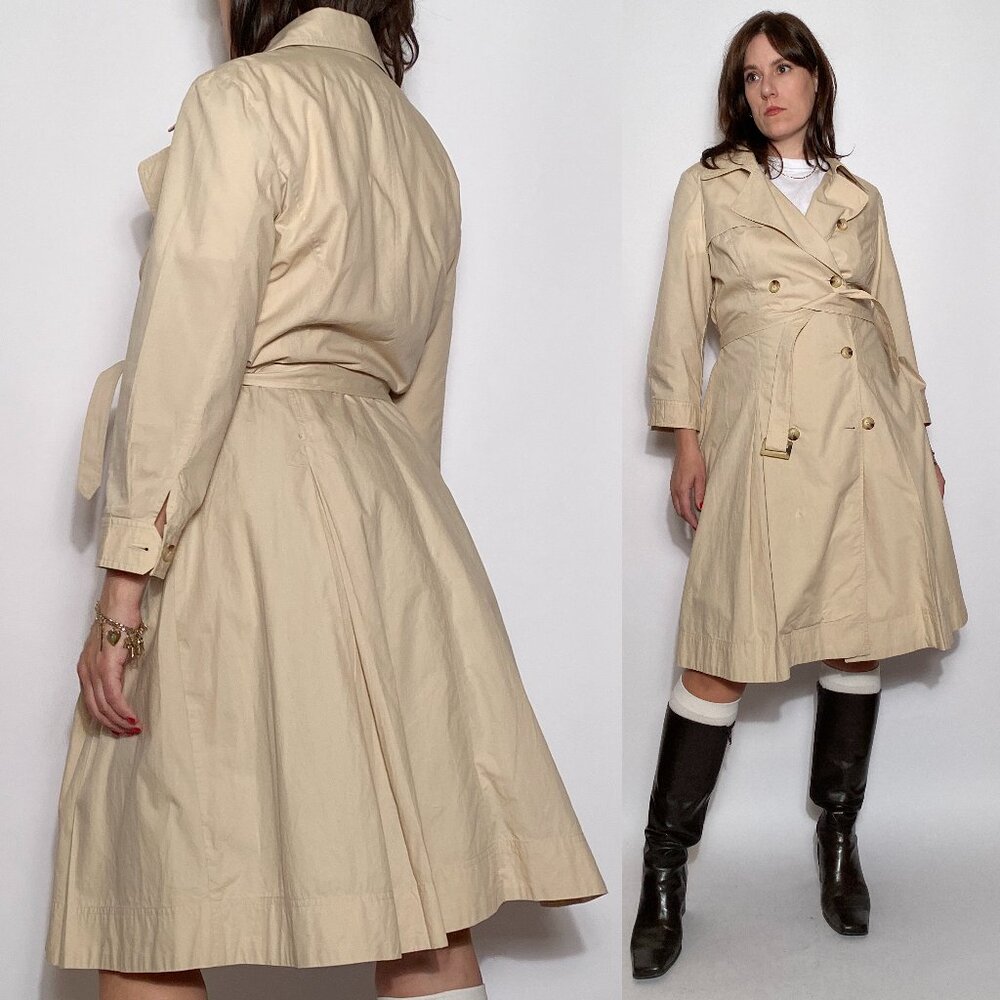 Classic Khaki Beige Cotton Trench with 3/4 Sleeves & FIT & FLARE Cut! Large-XL